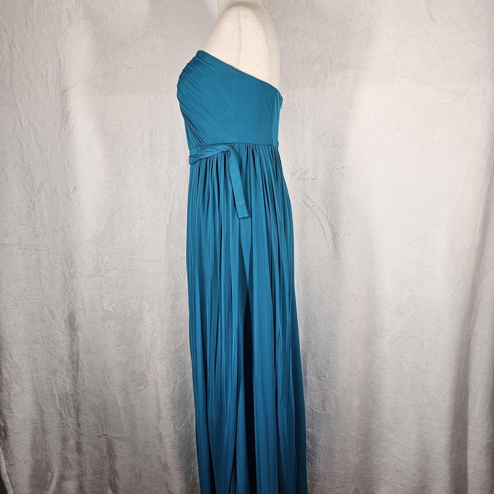 NWT David's Bridal Dress Womens 4 Blue Strapless Pleated Chiffon Maxi Gown - Picture 2 of 10
